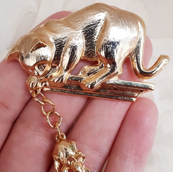 Wonderful gold tone articulated cat pin brooch - Picture 2 of 6